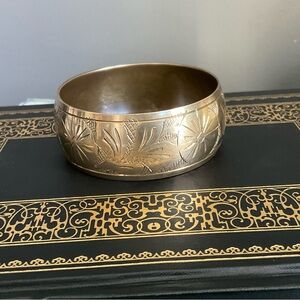 Vintage Etched Brass Bangle Bracelet